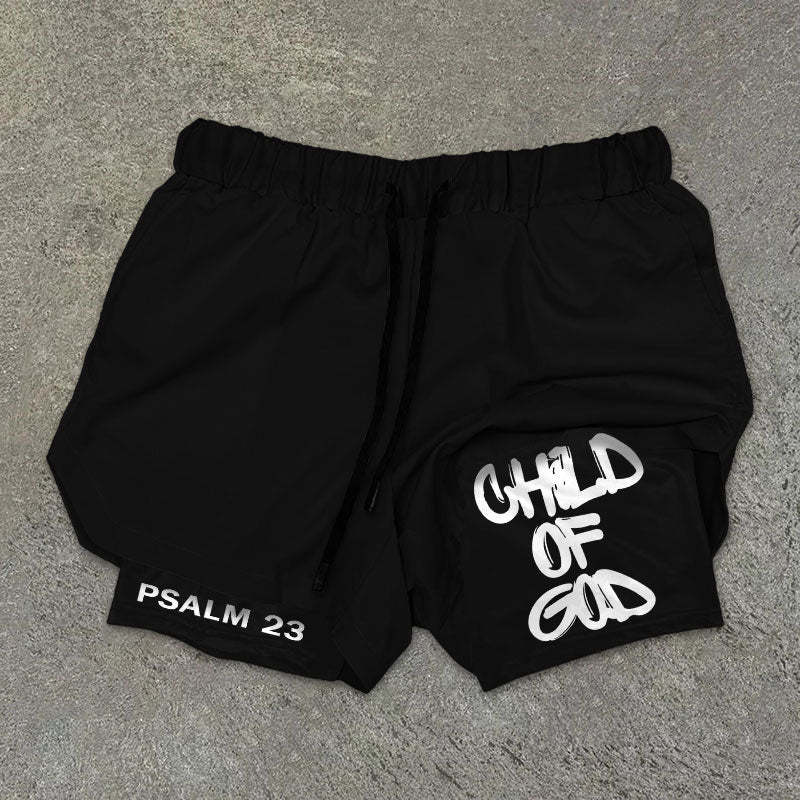 "Child of God" Print Double Layer Shorts