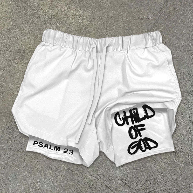 "Child of God" Print Double Layer Shorts