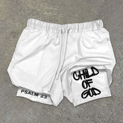 "Child of God" Print Double Layer Shorts