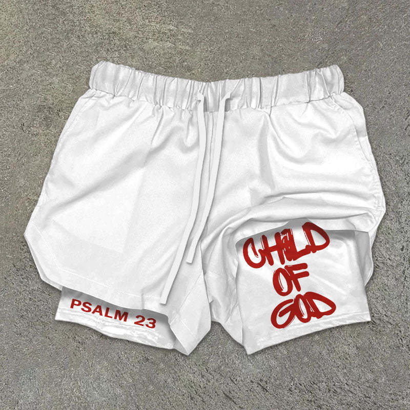 "Child of God" Print Double Layer Shorts
