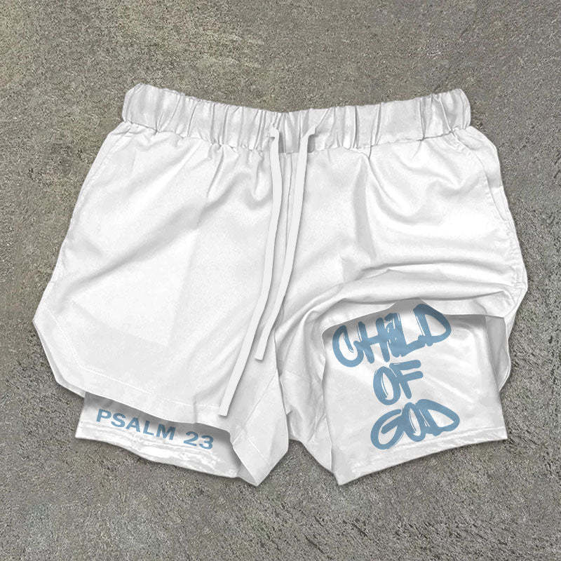 "Child of God" Print Double Layer Shorts