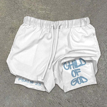 "Child of God" Print Double Layer Shorts