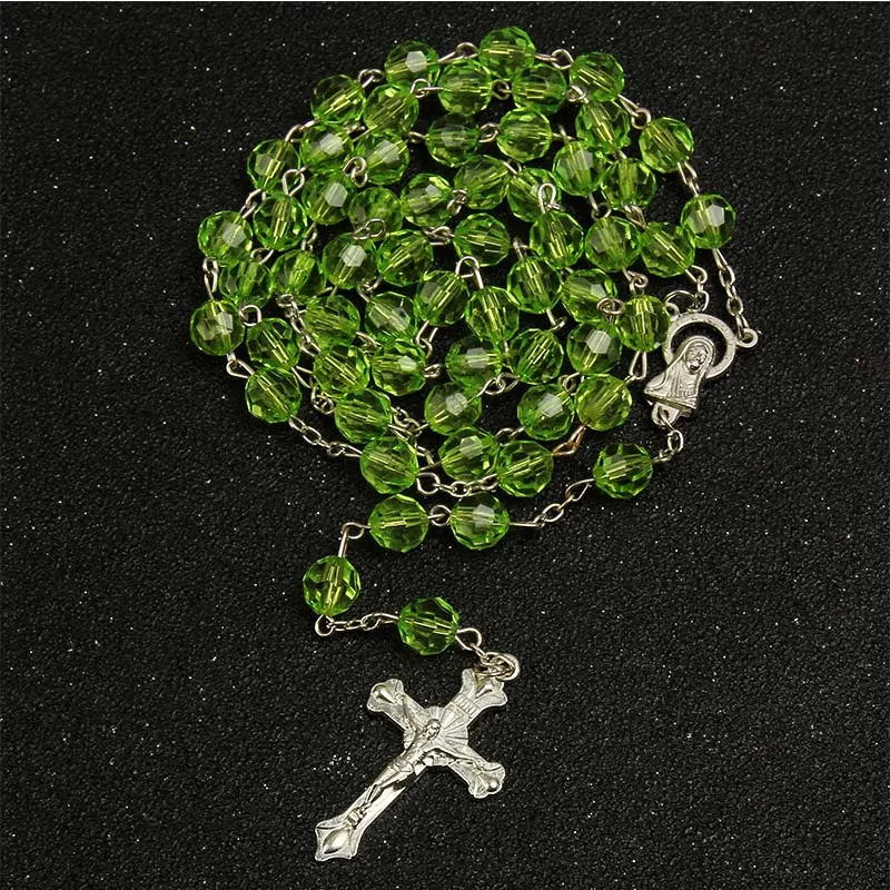 8mm Fashion Rosary Necklace – Christian Cross Pendant Long Chain Jewelry