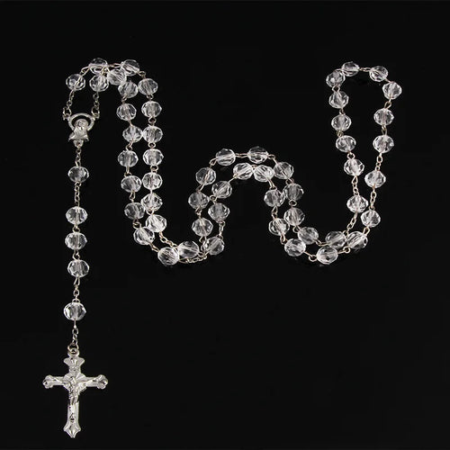 8mm Fashion Rosary Necklace – Christian Cross Pendant Long Chain Jewelry