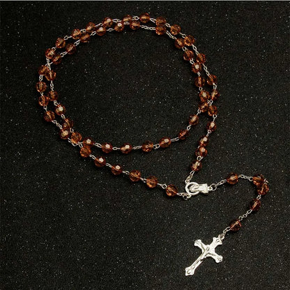 8mm Fashion Rosary Necklace – Christian Cross Pendant Long Chain Jewelry
