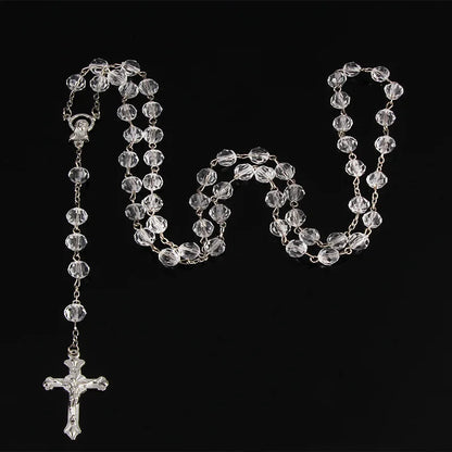 8mm Fashion Rosary Necklace – Christian Cross Pendant Long Chain Jewelry