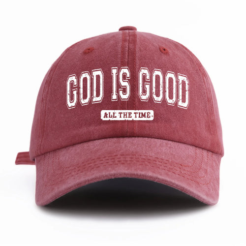 GOD IS GOOD Printed Water Washed Baseball Hat Simple, Casual, Fashionable, Adjustable Size Outdoor Sports Daily Party Vacation