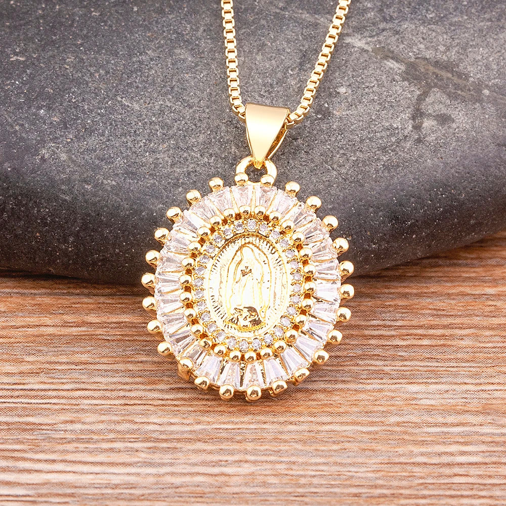 Virgin Mary Cubic Zircon Pendant Necklace