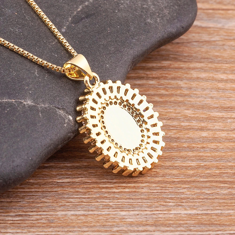 Virgin Mary Cubic Zircon Pendant Necklace