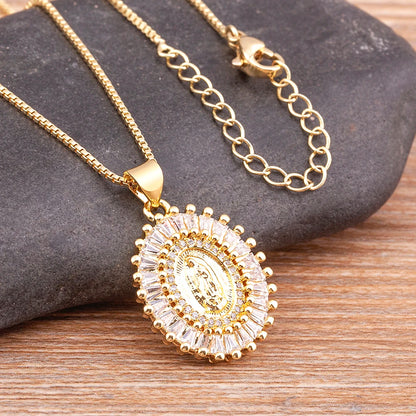 Virgin Mary Cubic Zircon Pendant Necklace