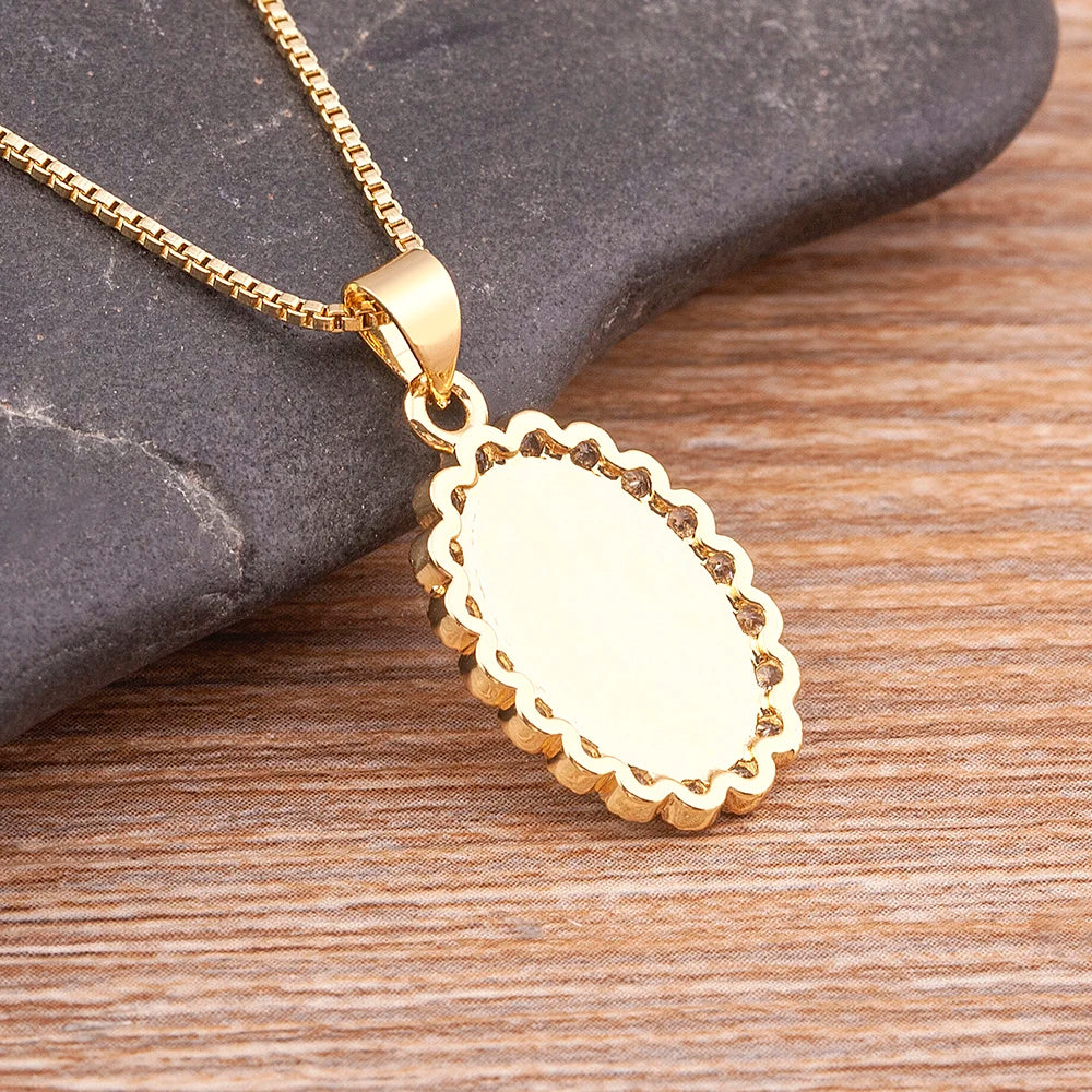 Virgin Mary Cubic Zircon Pendant Necklace