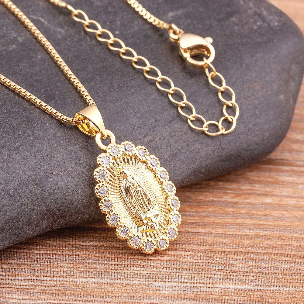 Virgin Mary Cubic Zircon Pendant Necklace