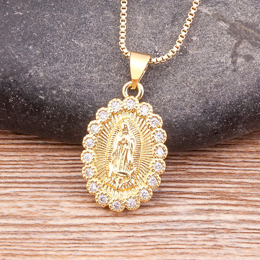 Virgin Mary Cubic Zircon Pendant Necklace