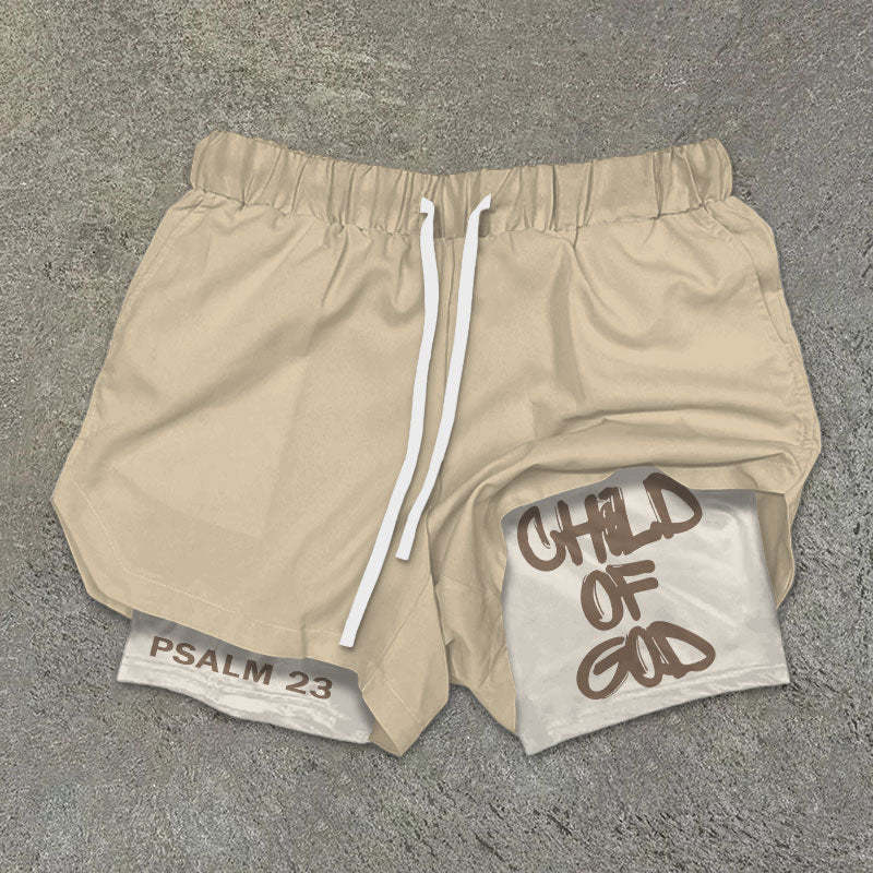 "Child of God" Print Double Layer Shorts