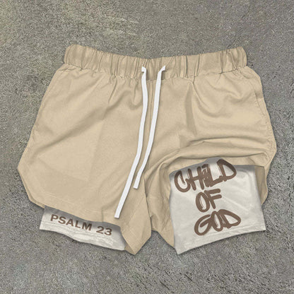 "Child of God" Print Double Layer Shorts
